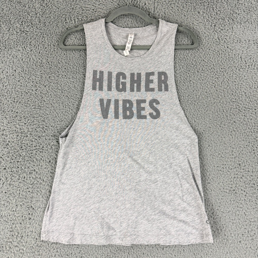 Alo Yoga Higher Vibes Graphic Tank Top Womens XS Gray Muscle Sleeveless‎ Tee